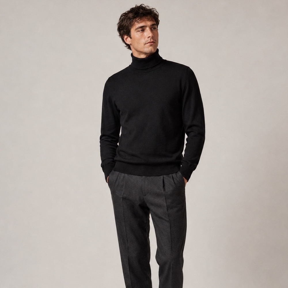 Vintage Harold Powell Mens Black Turtleneck Sweater XL Long Sleeve Fine Knit